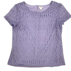 J. Crew Factory Lavender Short Sleeve Lacy Overlay Blouse